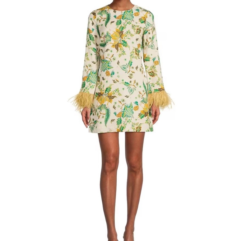 Ostrich feather trim summer party dress